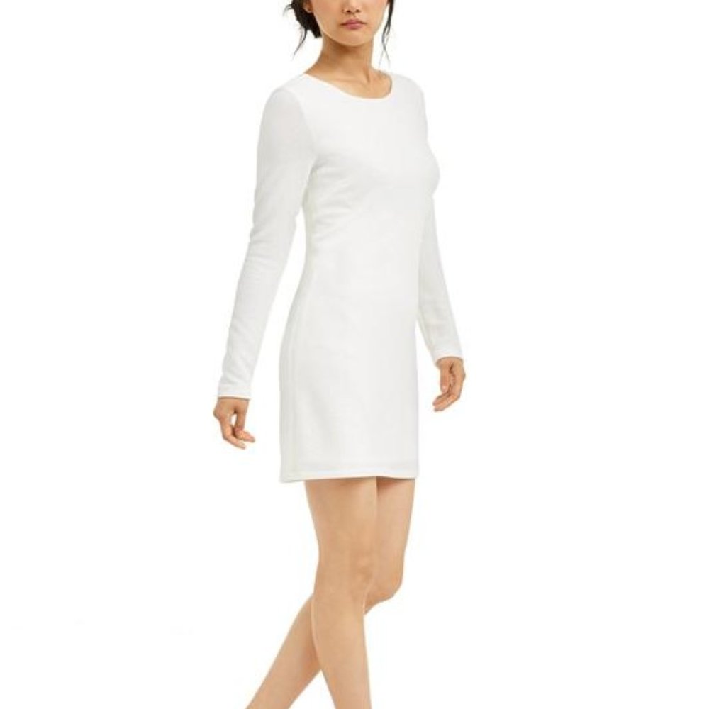 Speechless Glitter-Knit Bodycon Ivory/Silver -sz11